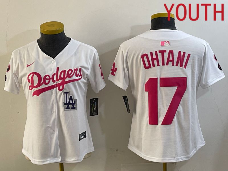 Youth Los Angeles Dodgers #17 Ohtani White pink Game 2024 Nike MLB Jersey style 3->women mlb jersey->Women Jersey